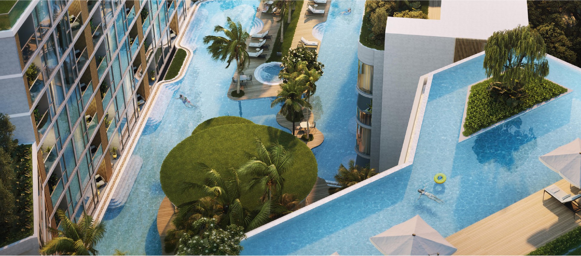 Siamese Bangtao — five infinity pools, aerial view